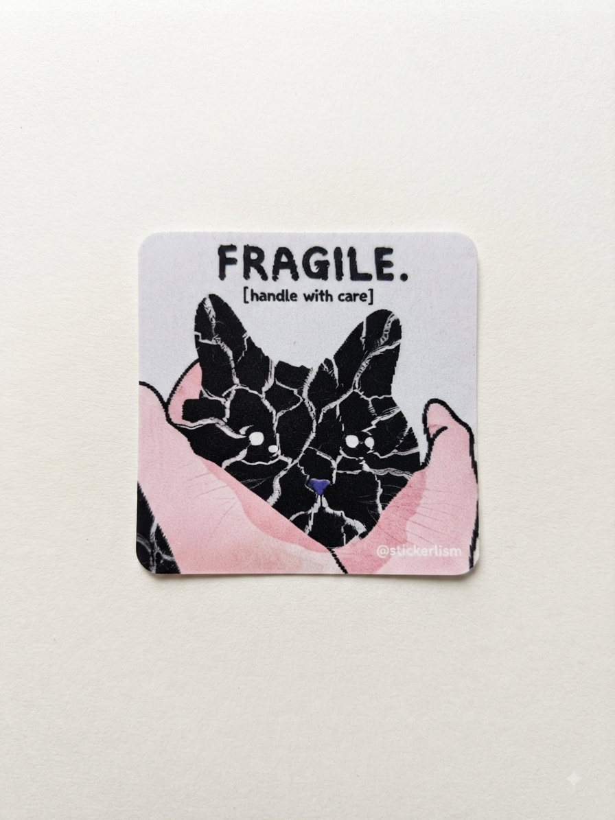 “Fragile” lenticular sticker
