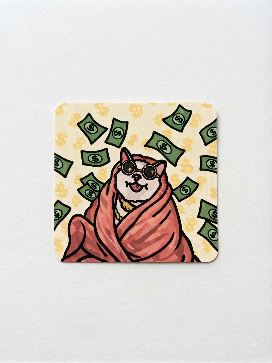 “More money” lenticular sticker
